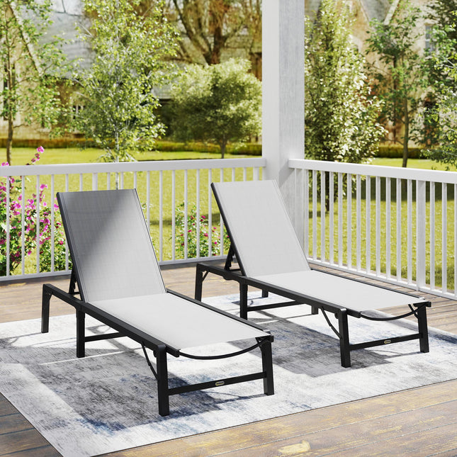 Folding Sun Lounger Set of 2, 5-Position Adjustable Reclining Garden Loungers, G