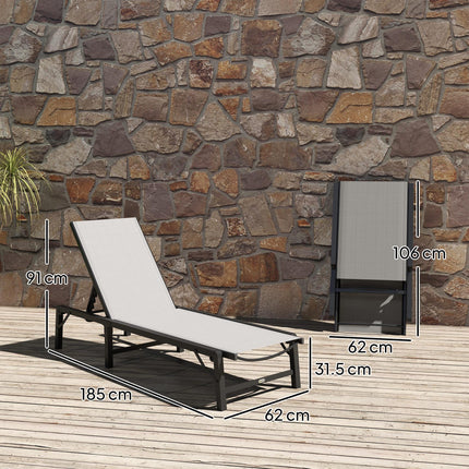 Folding Sun Lounger Set of 2, 5-Position Adjustable Reclining Garden Loungers, G