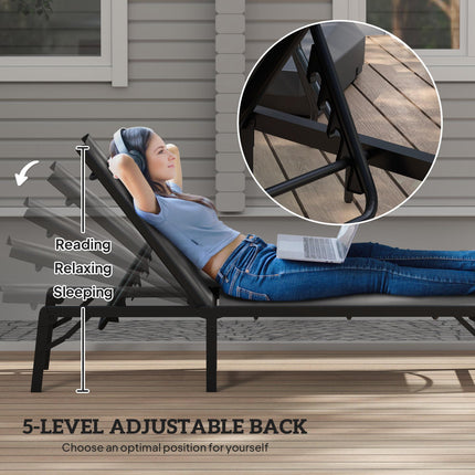 Folding Sun Lounger Set of 2, 5-Position Adjustable Reclining Garden Loungers, G