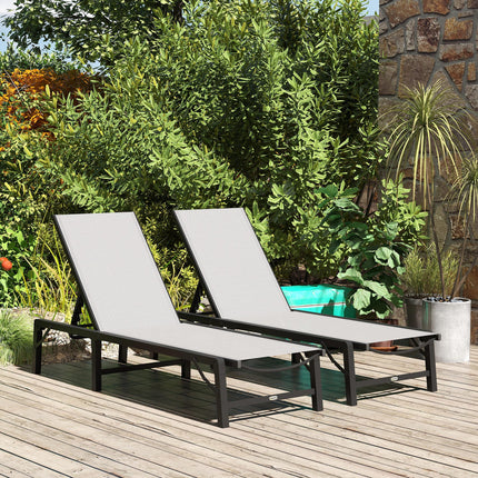 Folding Sun Lounger Set of 2, 5-Position Adjustable Reclining Garden Loungers, G