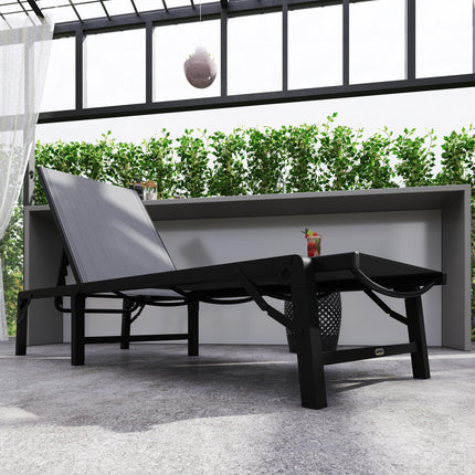Folding Sun Lounger Set of 2, 5-Position Adjustable Reclining Garden Loungers, G