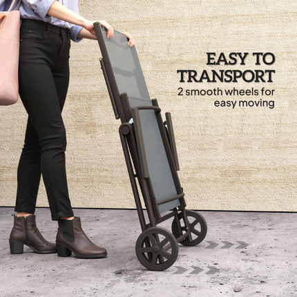 Folding Sun Lounger with Adjustable Backrest and Wheels - Grey