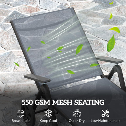 Folding Sun Lounger with Adjustable Backrest and Wheels - Grey