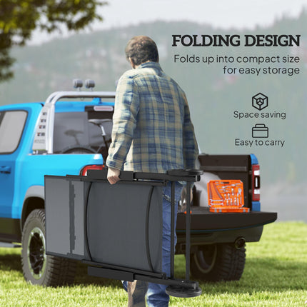Folding Sun Lounger with Adjustable Backrest and Wheels - Grey