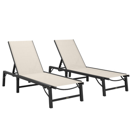 Folding Sun Lounger Set of 2, 5-Position Adjustable Reclining Garden Loungers, G 1