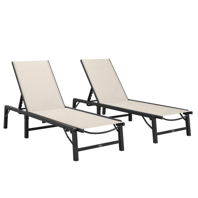 Folding Sun Lounger Set of 2, 5-Position Adjustable Reclining Garden Loungers, G 1