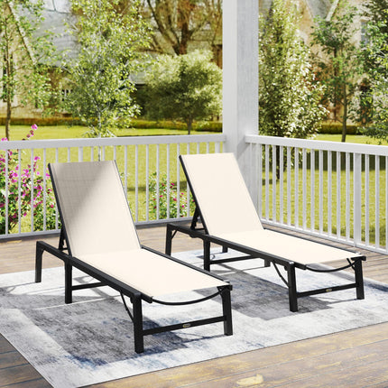 Folding Sun Lounger Set of 2, 5-Position Adjustable Reclining Garden Loungers, G 1
