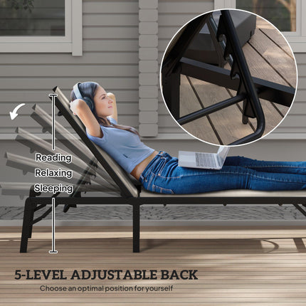 Folding Sun Lounger Set of 2, 5-Position Adjustable Reclining Garden Loungers, G 1