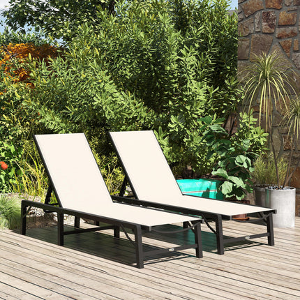 Folding Sun Lounger Set of 2, 5-Position Adjustable Reclining Garden Loungers, G 1