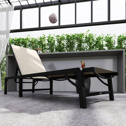 Folding Sun Lounger Set of 2, 5-Position Adjustable Reclining Garden Loungers, G 1