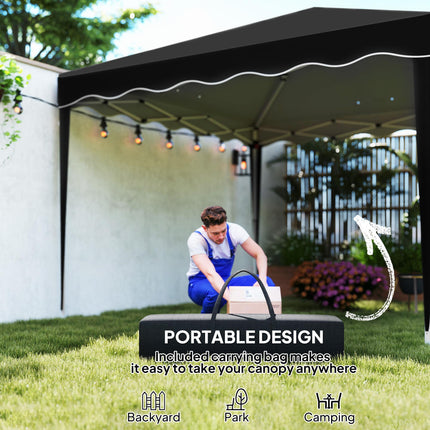 Set of 3 Adjustable Height Pop-Up Gazebos with Carry Bags - Black