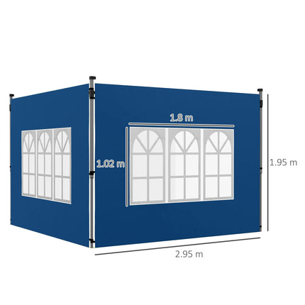 Set of 2 Oxford Cloth Gazebo Side Panels with Windows for 3x3/3x4m Canopy - Blue