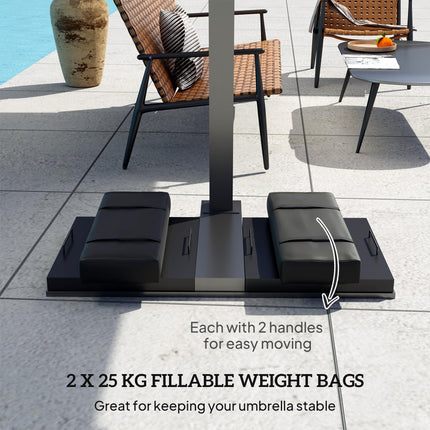 Set of 2 Fillable Parasol Weight Bags 25kg with Handles - Black Oxford Fabric