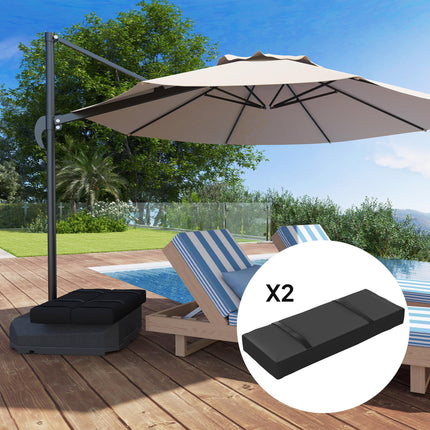 Set of 2 Fillable Parasol Weight Bags 25kg with Handles - Black Oxford Fabric