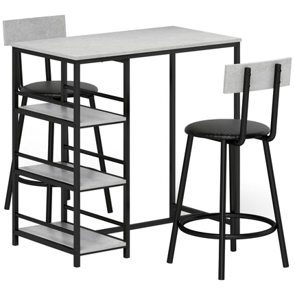 Three-Piece Kitchen Dining Set with Shelves - Grey/Black