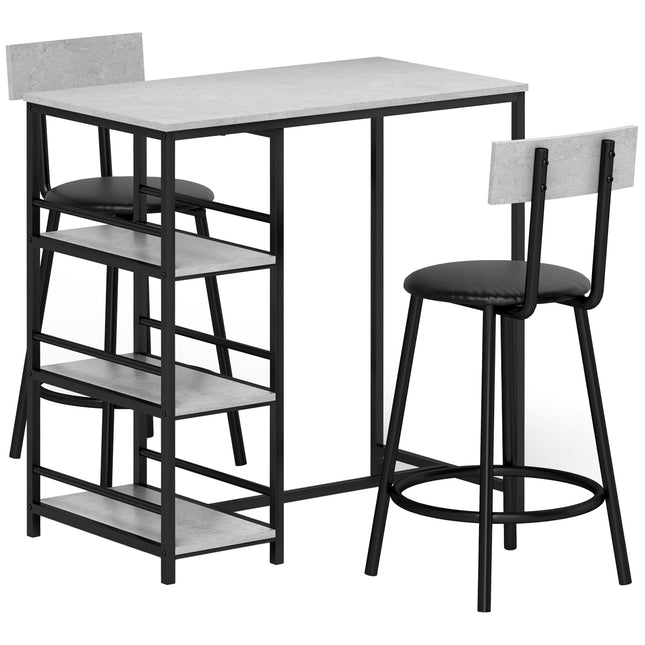 Three-Piece Kitchen Dining Set with Shelves - Grey/Black