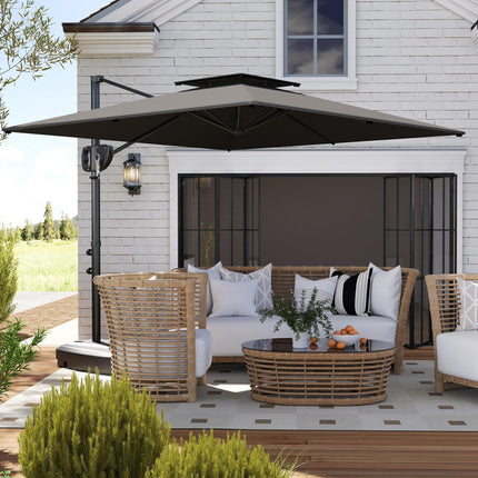Cantilever Parasol with Weighted Base Double Top Garden Parasol Square Hanging P