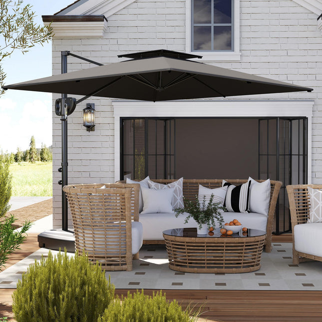 Cantilever Parasol with Weighted Base Double Top Garden Parasol Square Hanging P