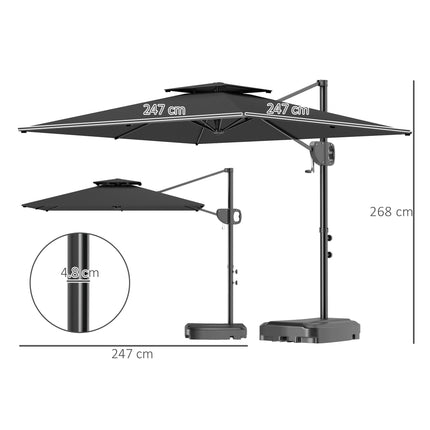 Cantilever Parasol with Weighted Base Double Top Garden Parasol Square Hanging P