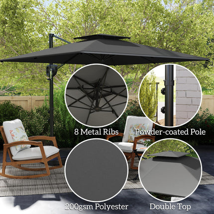 Cantilever Parasol with Weighted Base Double Top Garden Parasol Square Hanging P