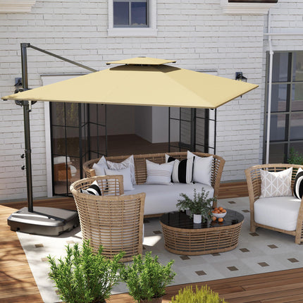 Cantilever Parasol with Weighted Base Double Top Garden Parasol Square Hanging P 1