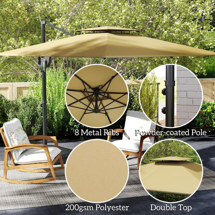 Cantilever Parasol with Weighted Base Double Top Garden Parasol Square Hanging P 1