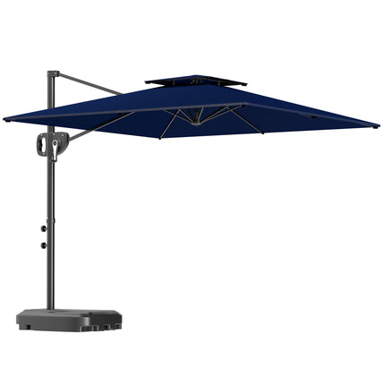 Cantilever Double Top Garden Parasol with Weighted Base and Crank Tilt - Dark Blue