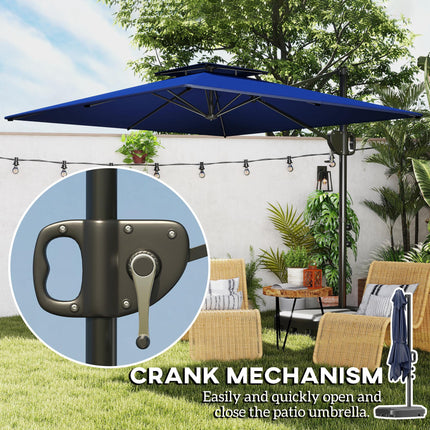 Cantilever Double Top Garden Parasol with Weighted Base and Crank Tilt - Dark Blue