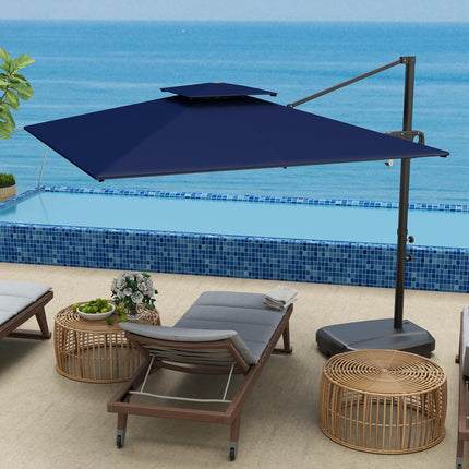 Cantilever Double Top Garden Parasol with Weighted Base and Crank Tilt - Dark Blue