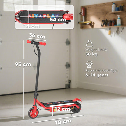 Kids Electric Scooter with Dual Brakes, Flashing Wheels & Lights, 12 KM/H, Ages 6-14 - Red