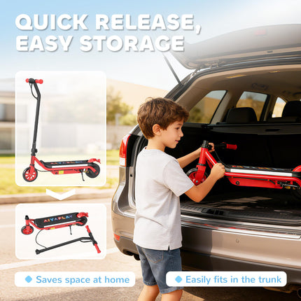 Kids Electric Scooter with Dual Brakes, Flashing Wheels & Lights, 12 KM/H, Ages 6-14 - Red