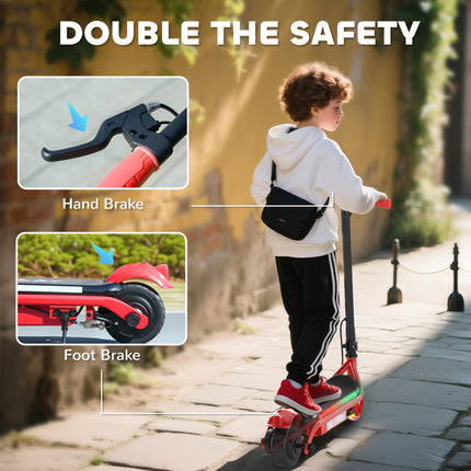 Kids Electric Scooter with Dual Brakes, Flashing Wheels & Lights, 12 KM/H, Ages 6-14 - Red