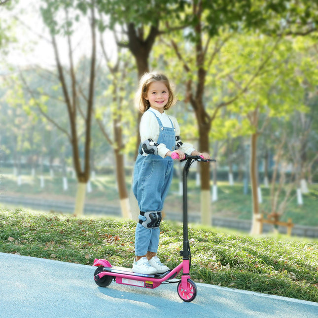 Kids Electric Scooter with Dual Brakes, Flash Wheel & Colourful Lights, 12 km/h, Ages 6-14 - Pink