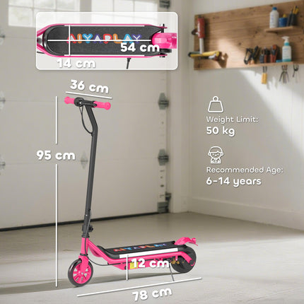 Kids Electric Scooter with Dual Brakes, Flash Wheel & Colourful Lights, 12 km/h, Ages 6-14 - Pink
