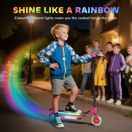 Kids Electric Scooter with Dual Brakes, Flash Wheel & Colourful Lights, 12 km/h, Ages 6-14 - Pink