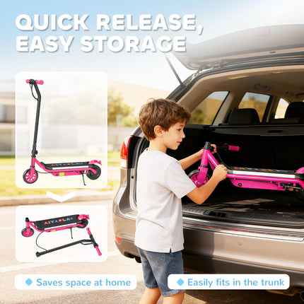 Kids Electric Scooter with Dual Brakes, Flash Wheel & Colourful Lights, 12 km/h, Ages 6-14 - Pink