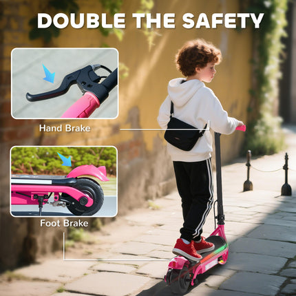Kids Electric Scooter with Dual Brakes, Flash Wheel & Colourful Lights, 12 km/h, Ages 6-14 - Pink