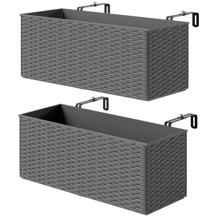 Set of Two Raised Rattan Effect Garden Planters with Hooks - Grey
