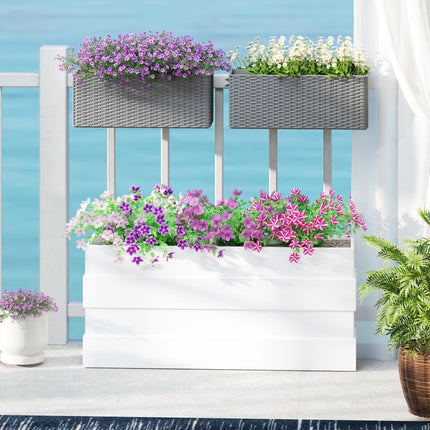 Set of Two Raised Rattan Effect Garden Planters with Hooks - Grey