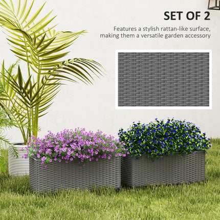 Set of Two Raised Rattan Effect Garden Planters with Hooks - Grey