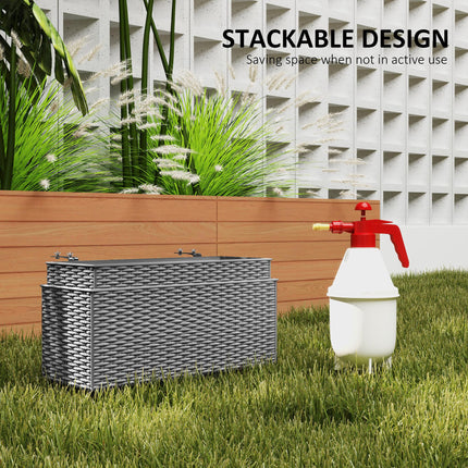 Set of Two Raised Rattan Effect Garden Planters with Hooks - Grey