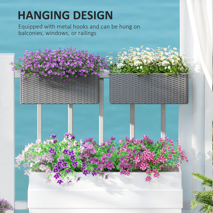 Set of Two Raised Rattan Effect Garden Planters with Hooks - Grey
