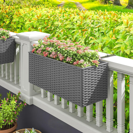 Set of Two Raised Rattan Effect Garden Planters with Hooks - Grey