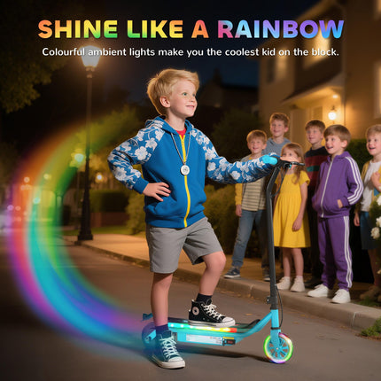 Kids Electric Scooter with Dual Brakes, Flashing Wheels & Colourful Lights, 12 KM/H, 10 KM Range - Blue