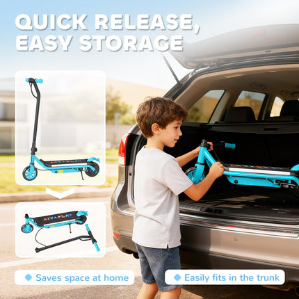 Kids Electric Scooter with Dual Brakes, Flashing Wheels & Colourful Lights, 12 KM/H, 10 KM Range - Blue