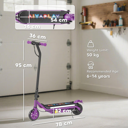 Kids Electric Scooter with Dual Brakes, Flash Wheel & Colourful Light, 12 KM/H, 10 KM Range - Purple