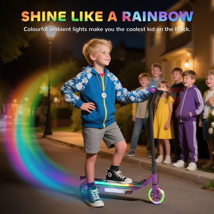 Kids Electric Scooter with Dual Brakes, Flash Wheel & Colourful Light, 12 KM/H, 10 KM Range - Purple