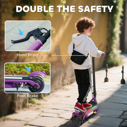 Kids Electric Scooter with Dual Brakes, Flash Wheel & Colourful Light, 12 KM/H, 10 KM Range - Purple