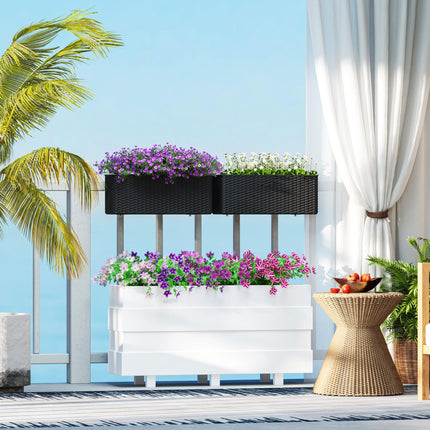 Set of 2 Raised Rattan Effect Planters with Hooks - Black