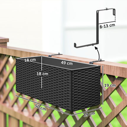 Set of 2 Raised Rattan Effect Planters with Hooks - Black